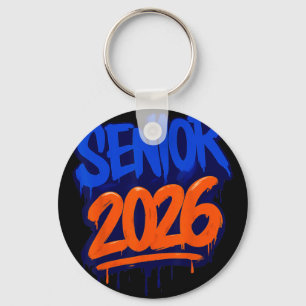 Porte-clés Diplômé senior drôle 2026 orange et bleu Drip
