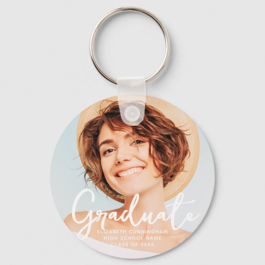 Porte-clés Diplômé Simple Moderne Script Grad Photo (Recto)