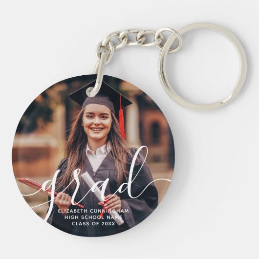 Porte-clés Diplômé Simple Script Moderne Photo Classique (Dos)