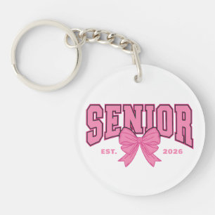 Porte-clés Diplômée Féminine Coquette Senior 2026 Nœud Rose