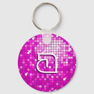 Porte-clés Disco Carreaux rose "monogramme" porte - clé rond