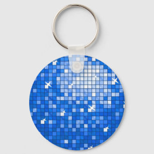 Porte-clés Disco Tiles Dark Blue keychain round