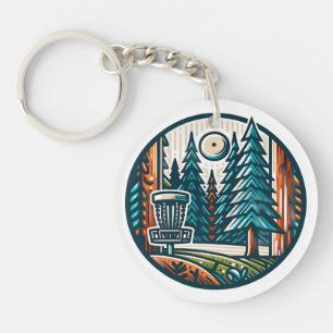 Porte-clés Disk Golf in the Woods Retro Vibe Art