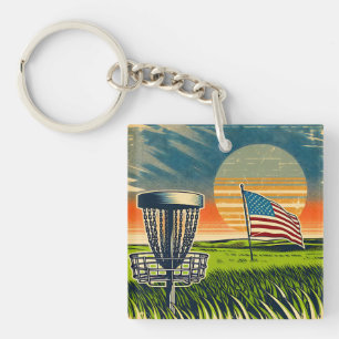 Porte-clés Disque Drapeau vintage Américain Golf Vintage Sun