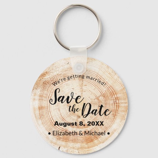 Porte-clés Disque en bois découpé personnalisé pour mariage S (Recto)