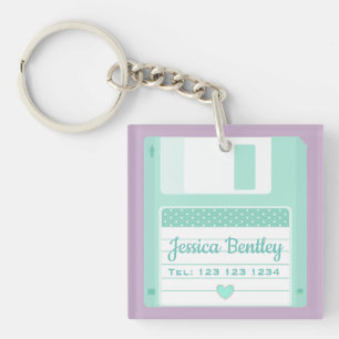 Porte-clés Disquette rétro Turquoise Cute Pastel personnalisé