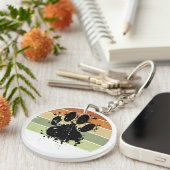 Porte-clés Distressed Paint Splatter Chien Paw Retro Sunset (Devant Droit)