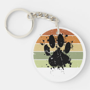 Porte-clés Distressed Paint Splatter Chien Paw Retro Sunset