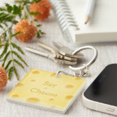 Porte-clés "Dites Fromage" Tranche de Fromage Jaune Mignon Pe (Devant Droit)