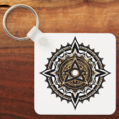 Porte-clés Divine Sacrée Mandala - Noir & Or Trishul (Recto)
