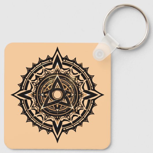 Porte-clés Divine Sacrée Mandala - Noir & Or Trishul (Dos)