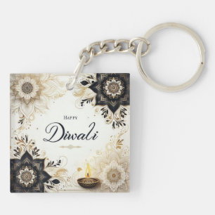 Porte-clés Diwali avec Elegant Floral & Diya