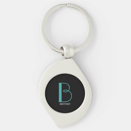 Porte-clés DIY Grand Monogramme & Nom, Texte Sarcelle/Blanc, (Devant)