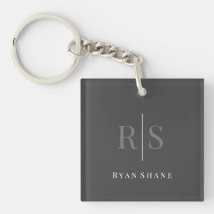 Porte-clés DIY Monogramme Gris & Nom Blanc sur Gris Foncé