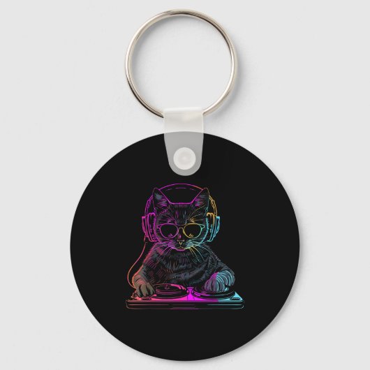 Porte-clés Dj Cat Edm Techno House Music Funny Cat Lover For (Recto)