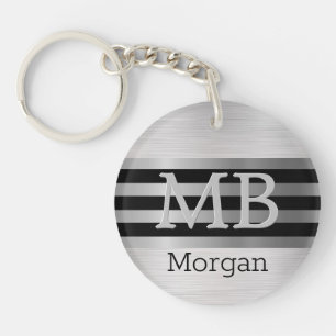 Porte-clés do-it-yourself Monogramme/Nom Bk/Silver Stripes Br