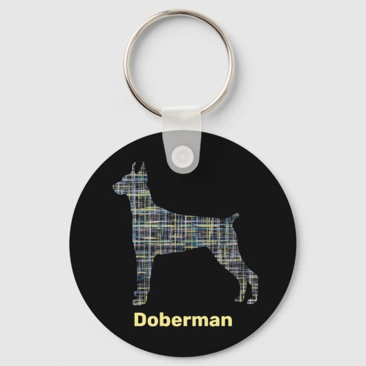 Porte-clés Doberman Chien Silhouette Jaune et Grille Noire (Recto)