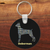 Porte-clés Doberman Chien Silhouette Jaune et Grille Noire (Recto)