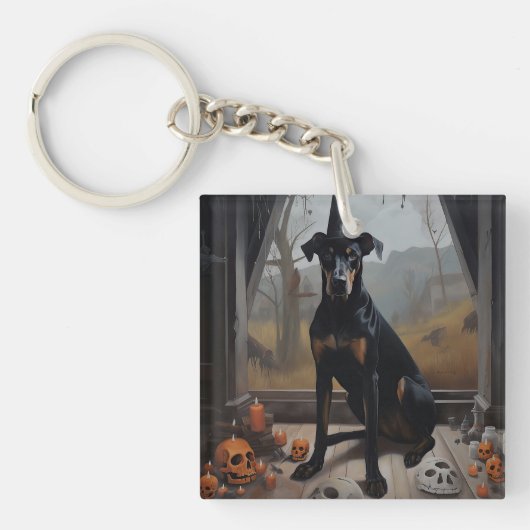 Porte-clés Doberman Citrouille Halloween effroi (Devant)