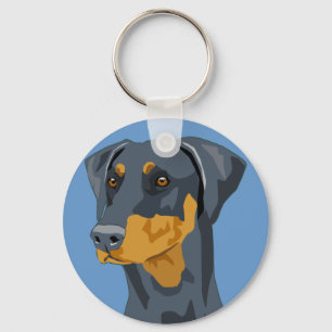 Porte-clés Doberman Head, Blue, Uncropped