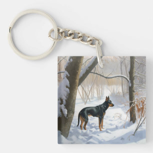 Porte-clés Doberman Pinscher Laisser Neige Noël