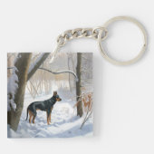 Porte-clés Doberman Pinscher Laisser Neige Noël (Dos)