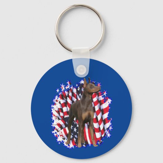 Porte-clés Doberman Pinscher (rouge) Patriote (Recto)