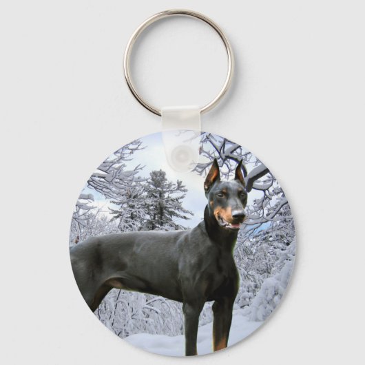 Porte-clés Doberman Pinscher Winter Snow Keychain (Recto)