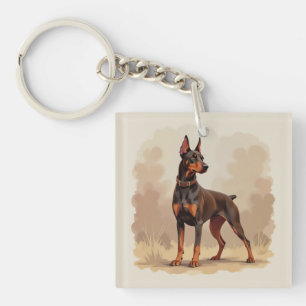 Porte-clés Dobermann de couleur brun rouille rouge