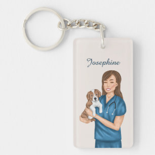 Porte-clés Docteur vétérinaire tenant un chiot Nom personnali