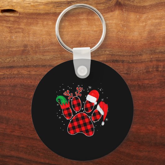 Porte-clés Dog Paws Christmas Buffalo Plaid Paw Santa Elf Rei (Recto)