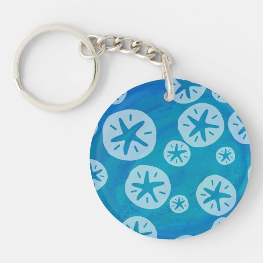 Porte-clés Dollar de sable blanc et Motif bleu (Devant)