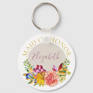 Porte-clés Domestique d'honneur avec le bouquet floral nommé