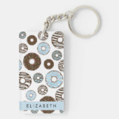 Porte-clés Donuts Bleus, Donuts Brown, Sprinkings, Votre Nom (Dos)