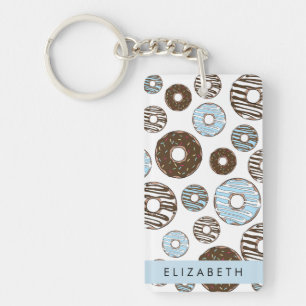 Porte-clés Donuts Bleus, Donuts Brown, Sprinkings, Votre Nom
