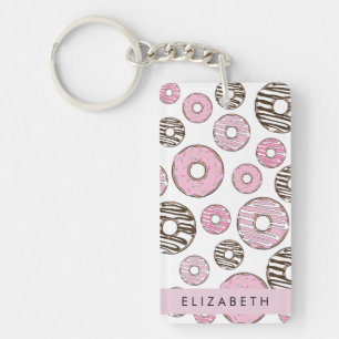Porte-clés Donuts Roses, Donuts Blancs, Sprinkings, Votre Nom