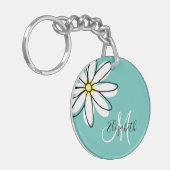 Porte-clés Doodle tiré marguerite rose blanche Monogramme mig (Devant gauche)