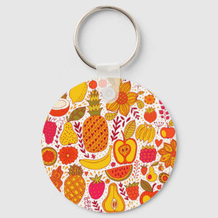 Porte-clés Doodles de fruits : Motif Vintage été.
