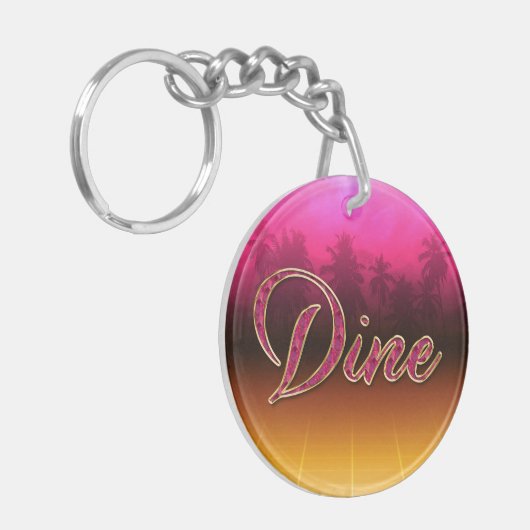 Porte-clés doré rose au nom de Dine (Devant gauche)