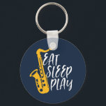 Porte-clés Dormir Dîner Jouer Cool Saxophone Jazz<br><div class="desc">Orchestre rétro vintage et ventilateur de musique jazz pour ceux qui jouent du violon et du saxophone dans un groupe de musique ou symphonie. Marchandises de jazz classique cool pour saxophoniste, violoniste, musicien et artiste. Un jeu de mots amusant et amusant pour professeur de violon et de saxophone, fan d'orchestre...</div>