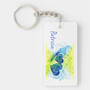 Porte-clés Double Coeur Bleu Et Jaune