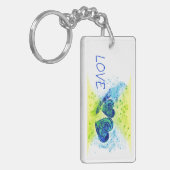 Porte-clés Double Coeur Bleu LOVE Typographie (Devant gauche)