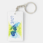 Porte-clés Double Coeur Bleu LOVE Typographie (Dos)