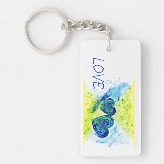 Porte-clés Double Coeur Bleu LOVE Typographie (Devant)