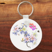 Porte-clés Double Coeurs flamboyants Monogrammes avec Fleurs (Recto)