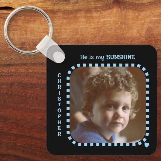 Porte-clés Double face 2 photos nom noir bleu (Recto)