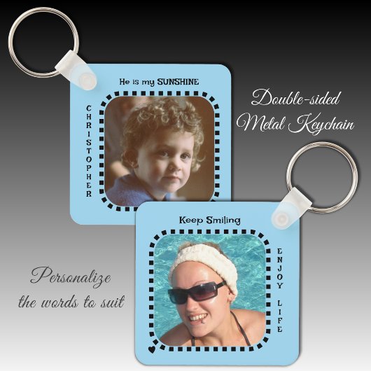 Porte-clés Double face 2 photos nom sunshine bleu