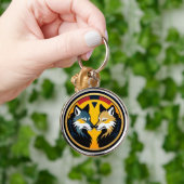 Porte-clés Double Logo Emblème Loup Avec Cercle Doré (Main)