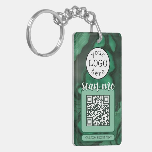 Porte-clés Double QR Code pour Business Green Malachite Stone (Devant gauche)