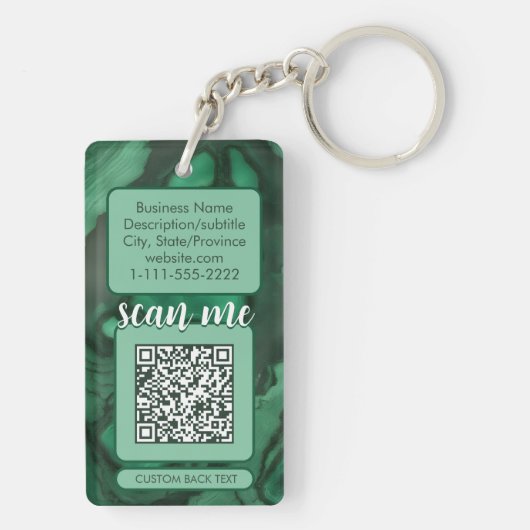 Porte-clés Double QR Code pour Business Green Malachite Stone (Dos)